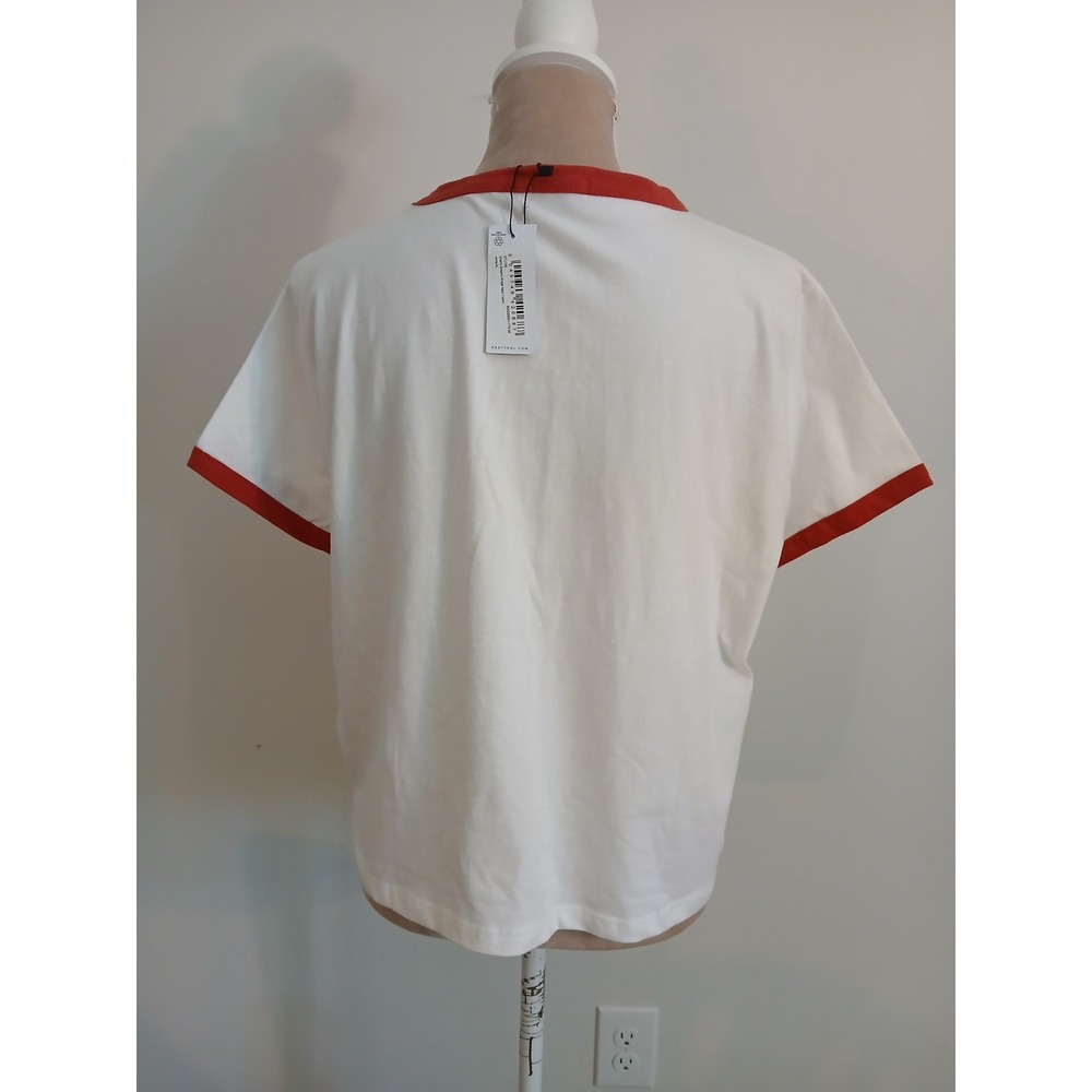 Nasty Gal Cherry Graphic Ringer Baby T-shirt White Red XL New Berry Sweet - Picture 4 of 9